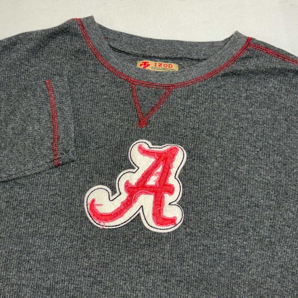 IZOD Alabama Crimson Tide Thermal Shirt Mens M Gray Waffle Knit NCAA Bama Y2K